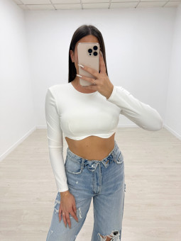 TOP CROP MANGAS BLANCO